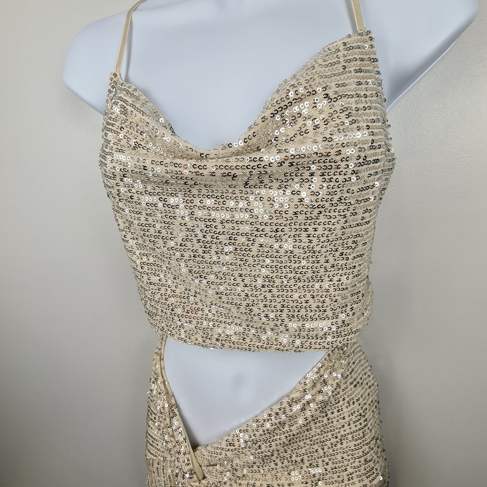 Forever 21 Sequin Ivory Two Piece Outfit Women's Small Top And Skirt Shiny Party - Picture 3 of 16
